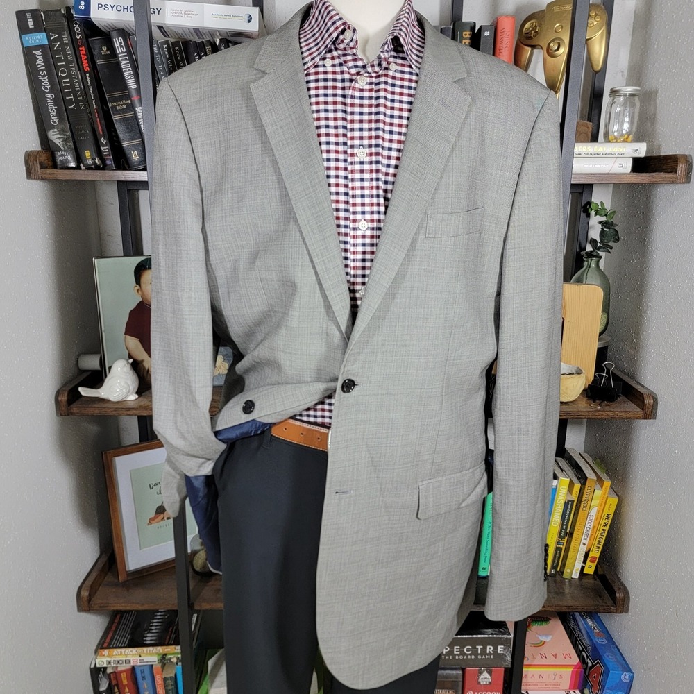 Indochino Men's Sport Coat Blazer Two Button‎ Gray Sharkskin Wool Size about 50L